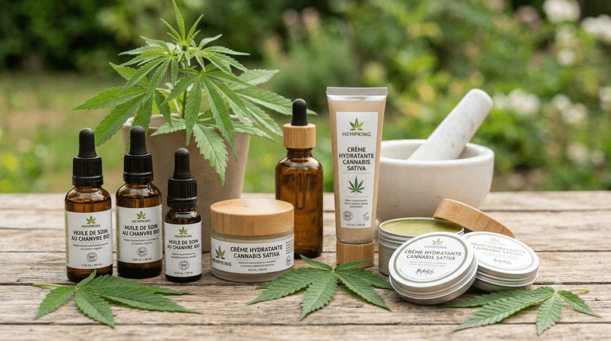 Soin du visage avec une creme cosmetique au chanvre naturel